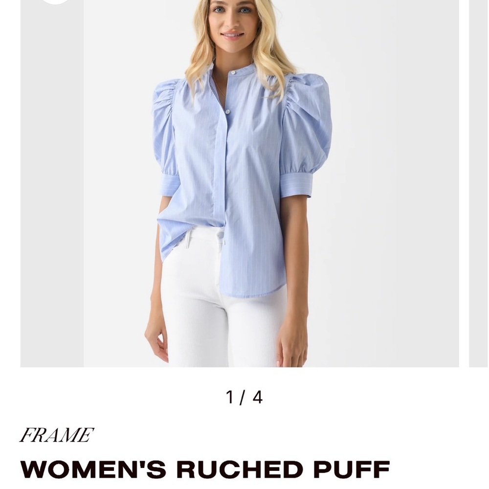 Frame Denim Women's Blue Ruched Puff Blouse